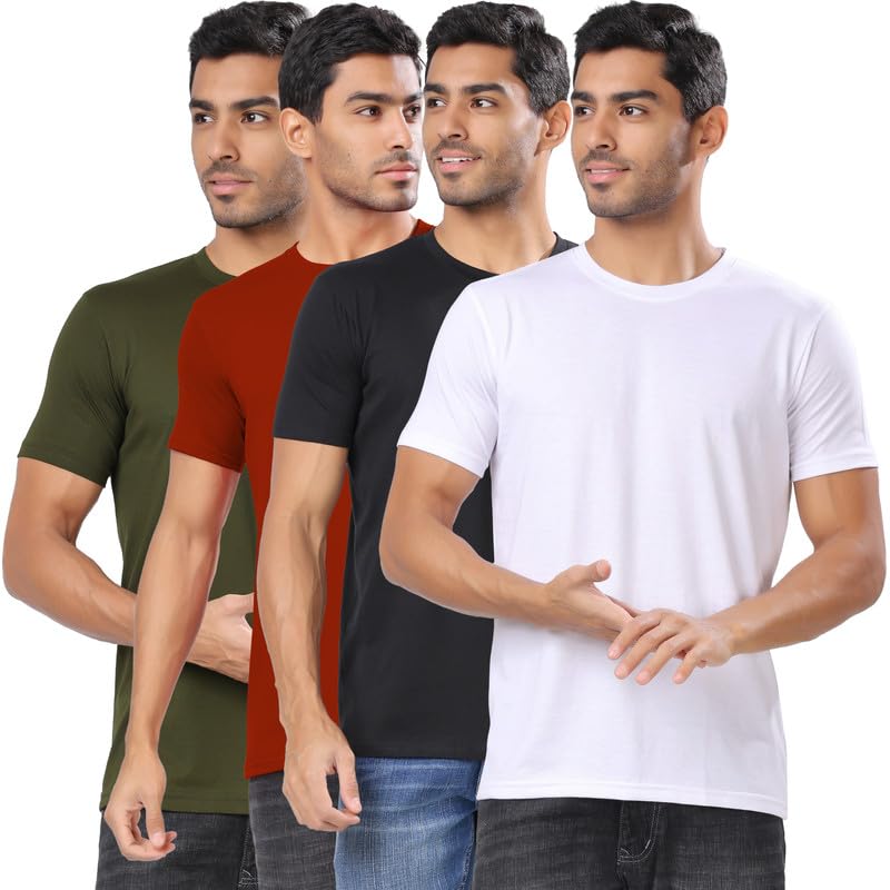 London Hills Men's Cotton Blend Regular Fit Solid Round Neck Half...