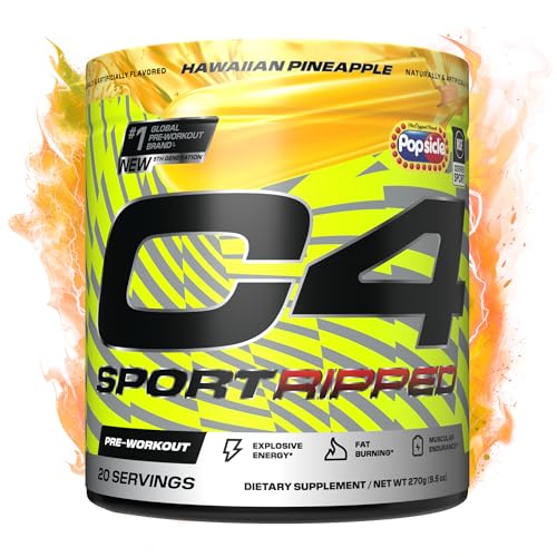C4 Ripped Sport Pre Workout Powder - NSF Certified for Sport - 200mg Caffeine + Cayenne Extract + Carnitine Tartrate + Beta-Alanine - Hawaiian Pineapple 20 Servings