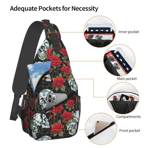 Morrales de viaje y senderismo unisex con estampado de calavera y rosa miniatura 4