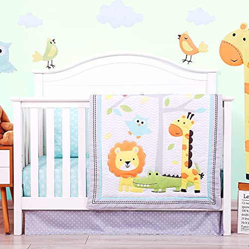 Image of JISEN 3 Piece Crib Bedding Set Crib Quilt Crib Sheet Pillowcase - Soft Microfiber Printed Nursery Set for Baby Boys or Girls Zoo