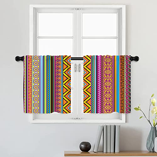 Batmerry Striped Mexican Aztec Tier Curtains,Colorful Tribal Aztec Geometric Window Treatment Short Kitchen Curtain Multilayer Polyester Blackout For Living Room/Bathroom, 2 Pack 26X24 Inches #TOP20