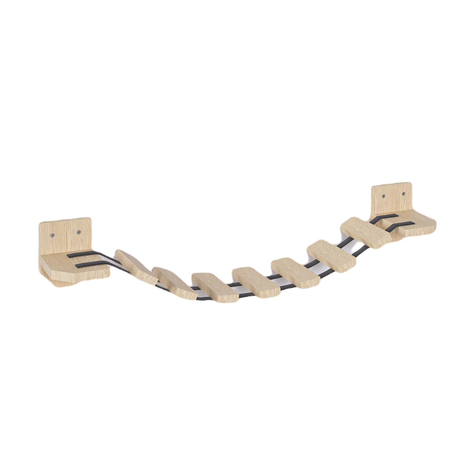 Katzenkletterwand: Wandmontierte Hängebrücke mit 2 Regalen und Leiter (7 Sprossen), Kiefernholz, 85 cm