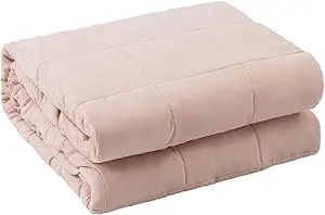 ZonLi Weighted Blanket for Adults (48"x72", 15lbs, Light Pink) Twin Size High Breathability Heavy Blanket, Soft Material with Premium Glass Beads