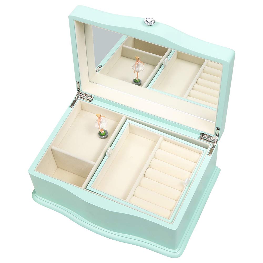 BEAUDORA Wooden Jewelry Music Box Jewellery Organizer with Detachable Twirling Ballerina Figurine