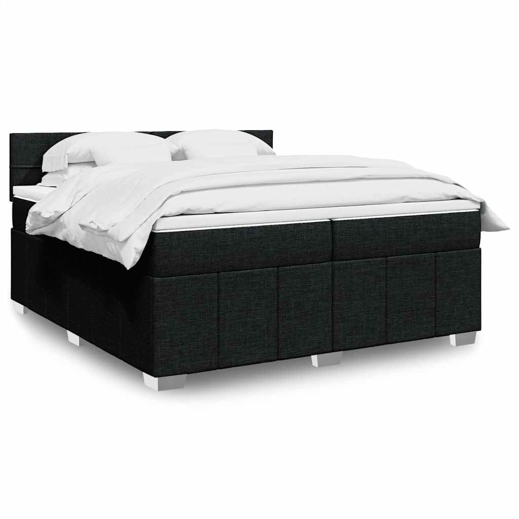 Cama con somier con colchón de 200 x 200 cm en tejido negro, núcleo de muelles ensacados para un agarre óptimo y una transferencia de movimiento reducida, incluye cómodo y transpirable