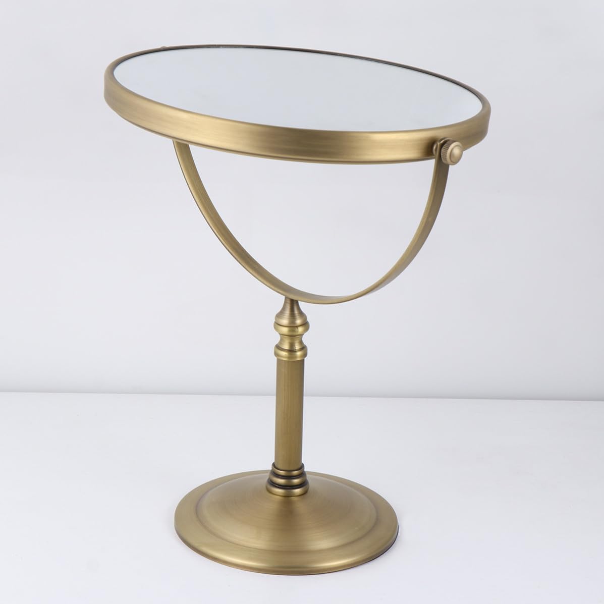 Espejo de Maquillaje de Mesa de Doble Cara Aumento 3X, Diseño Antideslizante en Metal y Vidrio Dorado para Uso Hogar