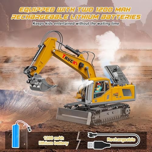 Image of inchRC Excavator Toy 13-Channel 1 /18 Construction Truck with Metal Shovel, 2.4GHz Remote Control Vehicle for Boys & Adults (Multicolor)