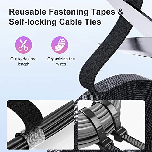 188 Pcs Cord Management With Cable Sleeves,Cable Holders,Zip Tie Mounts,Self Adhesive Rolls,Fastening Tapes And Zip Ties,Cable Management Kit For Organizing Desk,Tv,Car And Office #TOP4