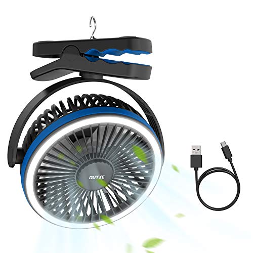OUTXE Camping Fan with Night Lights 6700mAh USB Rechargeable Tent Fan Portable USB Camping Fan Persona Fan Blue