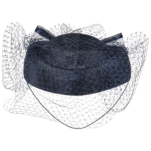 McBurn Sinamay Pillbox-Hut mit Schleier Kopfschmuck Haarschmuck Damenhut Hut Damen - Anlasshut Kinnband, Kinnband Frühling-Sommer Herbst-Winter - One Size dunkelblau Cover