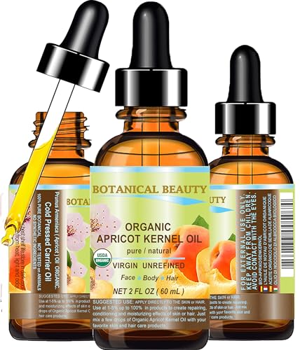 Botanical Beauty ORGANIC APRICOT KERNEL OIL Australian. 100% Pure Virgin Unrefined Cold Pressed Carrier Oil 2 oz- 60 ml. For Face, Hair, Body, Nails, Skin, Anti - aging