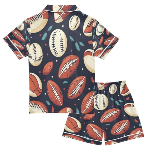 Satin Pajama Sets Short Sleeve American Football Baseball Button Down Silky Nightwear 2 Piece PJS 5-14Y2