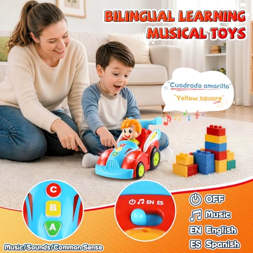 Image of LUDILO Remote Control Car for Toddler Toys for 3 Year Old Boy Birthday Gift | 2.4GHz 360 Spin Toddler RC Race Car /Spanish English Bilingual Learning /Music and Light / Toys Gifts 2 3 4 5 Year Old Boy Kids