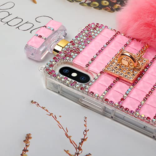 Losin Perfume Case Compatible With Iphone 6 / Iphone 6S 4.7 Inch Luxury Bling Diamond Rhinestone Bow Perfume Bottle Furry Plush Ball Bling Glitter Gemstone Soft Tpu Back Case With Lanyard #TOP1