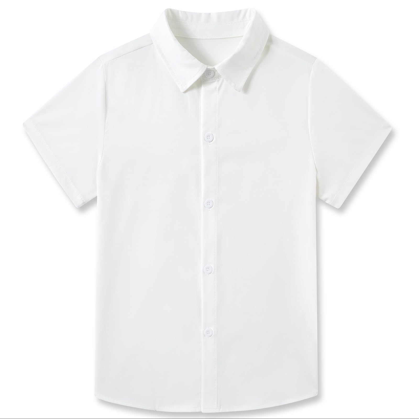 Kids4ever White Shirts for Boys Short Sleeve Shirt with Button Up Formal Shirts Wedding 7-8 Years