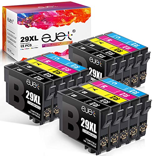 ejet Remplacement pour Epson 29 29XL pour Epson Expression Home XP-342 XP-245 XP-442 XP-235 XP-335 XP-432 XP-435 XP-332 XP-345 XP-247 XP-445 (6 Noir,3 Cyan,3 Magenta,3 Jaunes, 15 Pack)