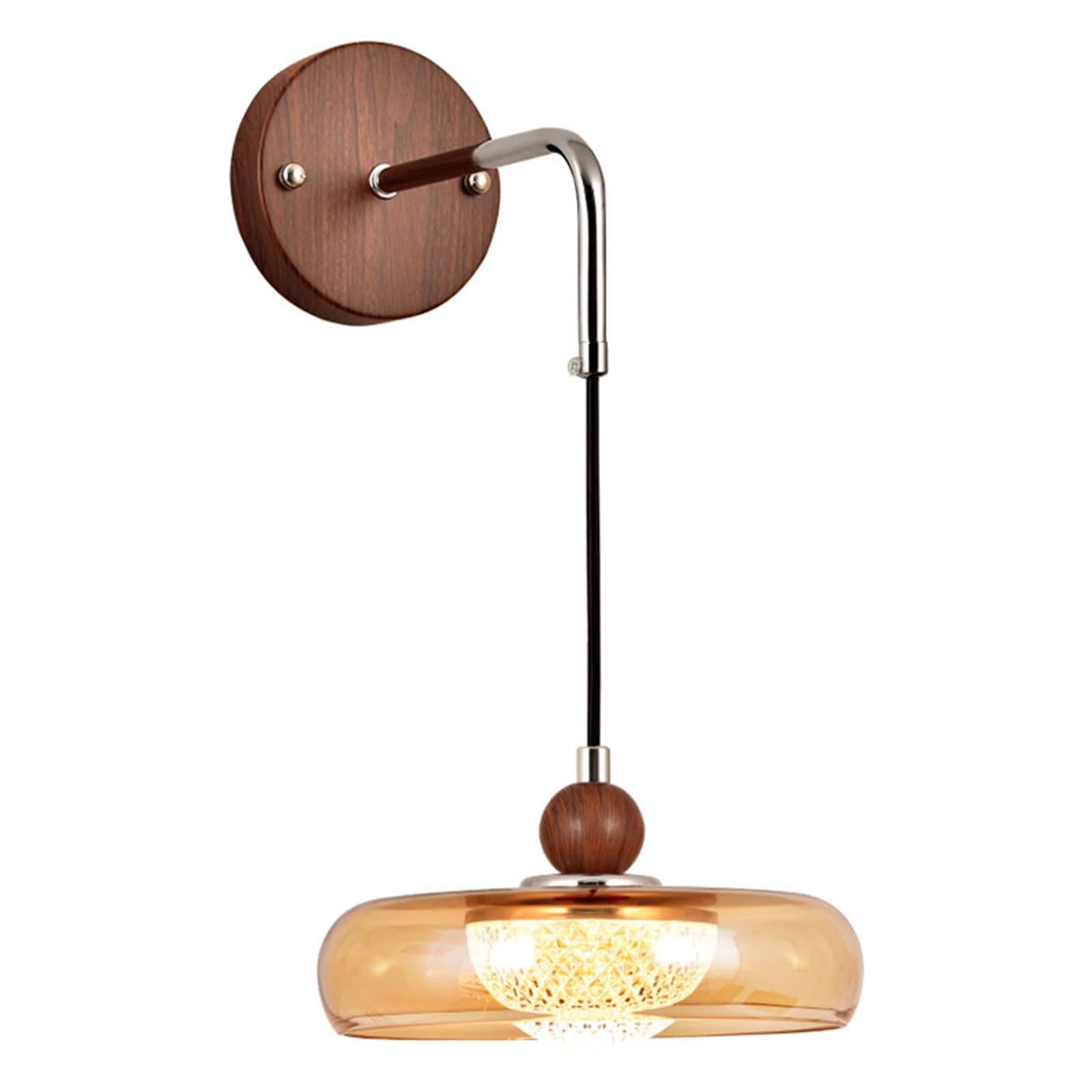 SXWNBIFH Decoration Wall Sconce Mid Century with Amber Glass Shade Vintage Industrial Wood Grain Metal Wall Light Hardwired Farmhouse Reading Wall Lamp for Bedroom Living Room Bedside