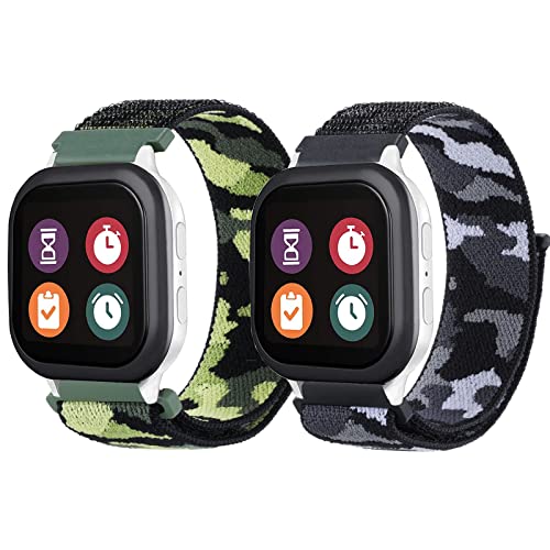 BXKM 2 Pack Camo Nylon Band Compatible with Gizmo Watch 3 Adventure 3 2 1/Gabb Watch 3e 3 2 1/SyncUP Watch Band 20mm Breathable Soft Hook & Loop Watch Band Replacement Small Size