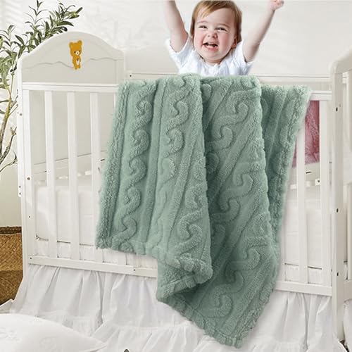 Image of HOMRITAR 3D Green-Celadon Fleece Fluffy Fuzzy Baby Blanket for Boys Girls | Soft Cozy Warm Bed Throw Blanket for Infant Toddler Shower Gift Nursery Crib Stroller All Season 30 x 40 Inch
