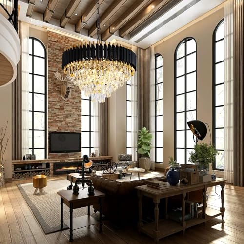 Image of Virya Chandelier for Living Room Modern Ceiling Light Jhumar for Hall Light for Living Room (Black, 600mm)