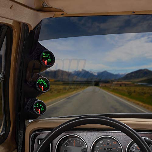 Glowshift Diesel Gauge Package Compatible With Dodge Ram Cummins First Gen 1986-1993 - Black 7 Color 60 Psi Boost, 1500 F Pyrometer Egt & 30 Psi Fuel Pressure Gauges - Black Triple Pillar Pod #TOP1