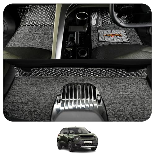 Image of CONTINENTAL [Butterfly 7D Tata Punch Car Mats] Luxury 7D Car Floor Mats for Punch (2021-2025) || Scratchproof & Waterproof Punch 7D Car Mats || Color - Black & Silver