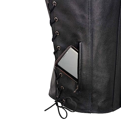 Image of EVENT LEATHER EL1310GO Men's Classic Western Style Snap Button Black Motorcycle Riders Leather Vest