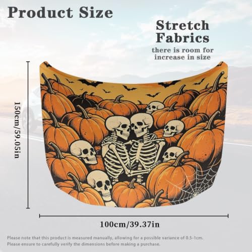 Image of Skeleton Pumpkin Print Car Hood Cover Easy to Install Fabric Hood Cover Halloween Vehicles Decorate Engine Removable Automotive Accessories Personalized Suitable for Cars(59x39 Inch)