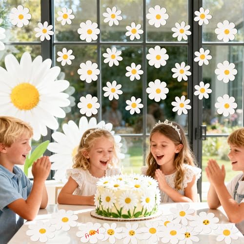 Image of Spring Daisy Flower Paper Cutouts - 100Pcs Glitter White Daisy Flower Paper Cutouts for Boho Groovy Retro Themed Birthday Baby Shower Easter Party Favor Supplies Home School Bulletin Board Wall Decor