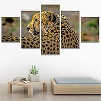 SIGNWIN 5 Panel Canvas Wall Art Animals Cheetah Closeup Contemporary Expressive Modern Artwork for Home Decorations Ready to Hang - 60