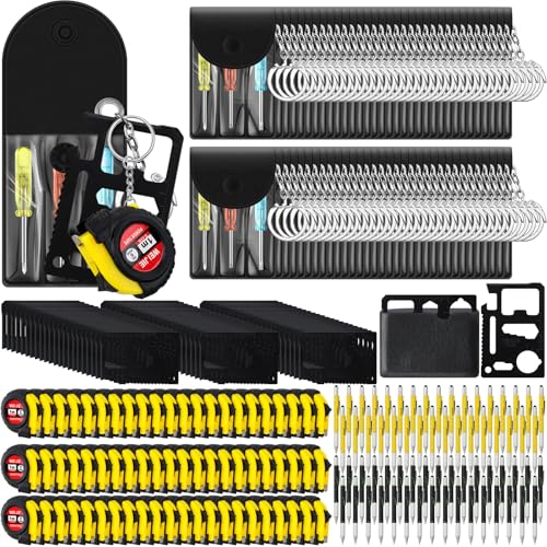 Image of 264 Pcs Mini Screwdriver Tape Keychain Set Multitool Pen Card Father's Gifts Bulk Mini Tool Set for Adult Men Dad (Yellow,Black)