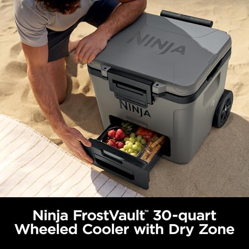 Image of Ninja | Cooler | FrostVault 30QT Cooler with Wheels | Insulated with Temp Dry Storage Drawer | Keeps Ice Cold for Days | for the Beach, Camping, Picnics & More | Charcoal Gray | FB230CG