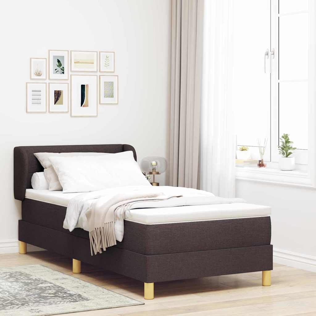 Boxspringbett mit Matratze Dunkelbraun 90 x 190 cm Stoff Taschenfederkernmatratze verstellbares Kopfteil Bettgestell Holzwerkstoff Kiefer stabil modern Schlafzimmer Komfort