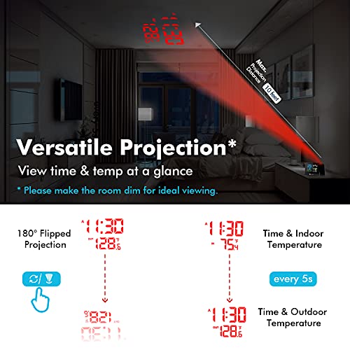 DR.PREPARE Ceiling Projection Alarm Clock with Temperature Display, Dual Alarms, and Battery Backup