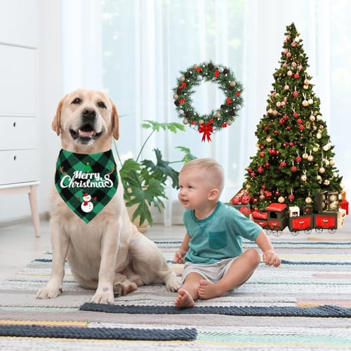 Weihnachten Halstuch Hund, 2 Stück Weihnachten Haustier Bandanas, Klassisches Kariertes Hundehalstuch Weihnachten, Haustier Bandana Schal Dreieck Lätzchen für Große Mittelgroße Kleine Hunde Katzen
