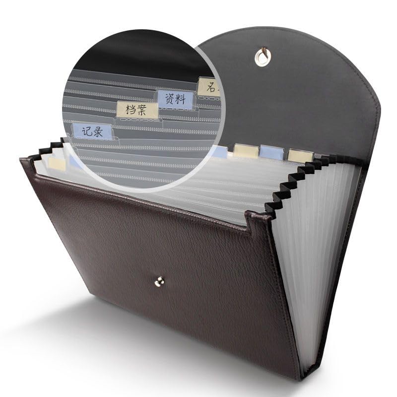 13 Pockets Expanding File Folder,A4 PU File Organizer Bag Briefcase Handcarry Case Organ Bag for Business,Office,School,Black - Image 3