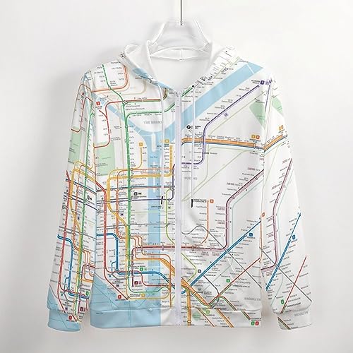 New York Subway Map Men's Hoodie Zippered Hooded Sweatshirt Lightweight Top with Pocket3