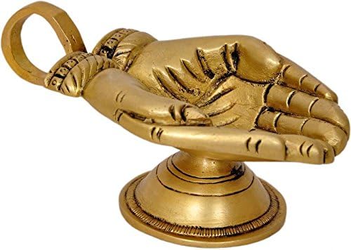 Aakrati Devyom Brass Diya Deepak Oil Lamp Holder Shaped Like Anjali Hands Offering Prasad For Hindu Religious Worship Aarti Pujaa Hawan (10515)
