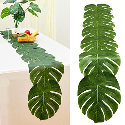 AerWo 4Pcs Artificial Palm Leaves Table Runners 72 Inch, Tropical Palm Leaves Table Runner Faux Leaf...