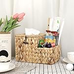 Sumnacon Square Woven Tissue Box Cover Decorative Cube Wicker Tissue Box Holder with Side Organizer Rustic Water Hyacinth Tissue Holder for Living Room Vanity Night Stand Table Countertop Office