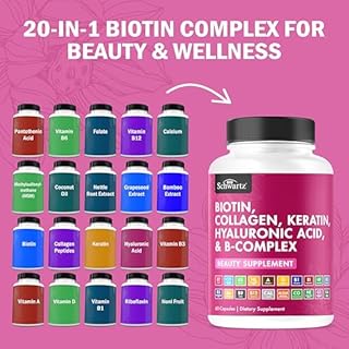 BioSchwartz Biotin Collagen Keratin Supplement - Hair Vitamins for Women - 10000mcg Biotin with Hyaluronic Acid & B Complex - Non-GMO 60 Capsules Beauty Supplement - Hair and Nails Vitamins for Women