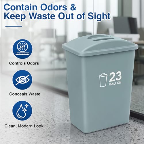 Image of Maxdot 2 Pcs Recycle Bin Lids with Handle for 23 Gallon Slim Trash Can Plastic Recycling Trash Can Lids, Garbage Waste Sorting Lid for Kitchen Classroom Office Outdoor