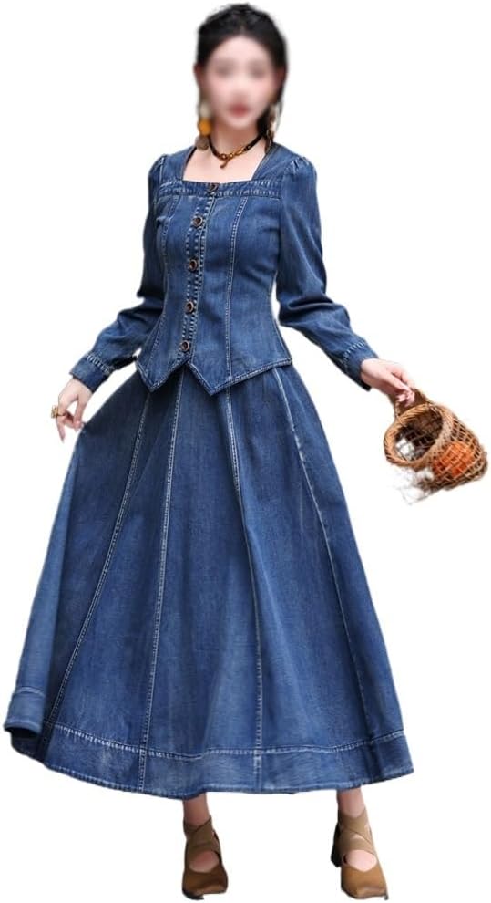 JSEIAJB Winter Retro Slimming Denim Set, Age Reducing Two-piece Set For Women
