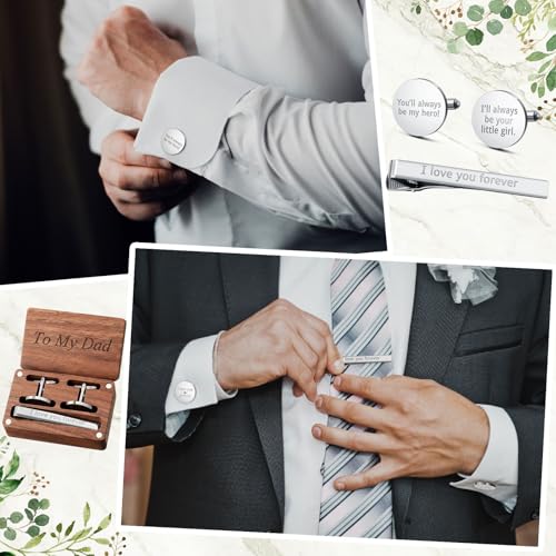 Image of Colingmill Father of the Bride Gift Dad of the Bridegroom Cufflinks Tie Clip Set with Engraved Wood Gift Box for Dad