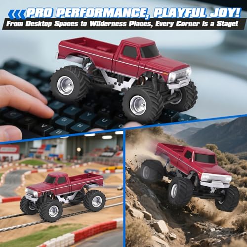 Image of [4WD Edition 1 /36 Scale Mini RC Crawler Car, Toys for Age 8-14 Old Birthday Gifts, Micro RC Truck 4x4 Small Cars with Off Road Full Proportional RTR 2.4GHz Remote - Red