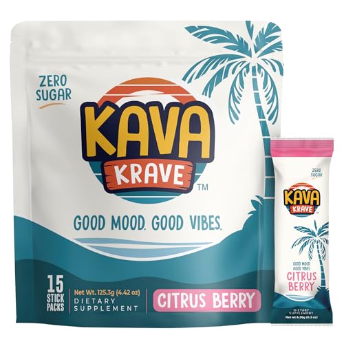 Kava Krave Citrus Berry Kava Drink Mix – 15 Pack for Natural Energy, Mood Support, Stress Relief & Nootropic Focus