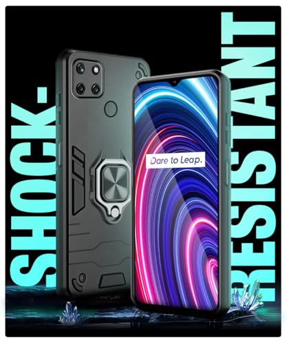 Image of WOW IMAGINE Tough Armor Bumper Back Case Cover for Real me C25Y | C21 | C21Y | Ring Holder & Kickstand in-Built | Excellent 360 Degree Protection (Carbon Black)