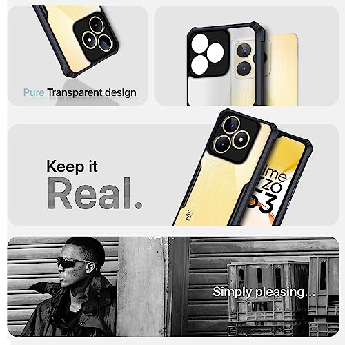 Image of Outlouders Back Cover for Realme Narzo N53 / C53 / N51| Ultra Hybrid Transparent | Full Camera Protection | Raised Edge | Crystal Clear Bumper Case(Black)