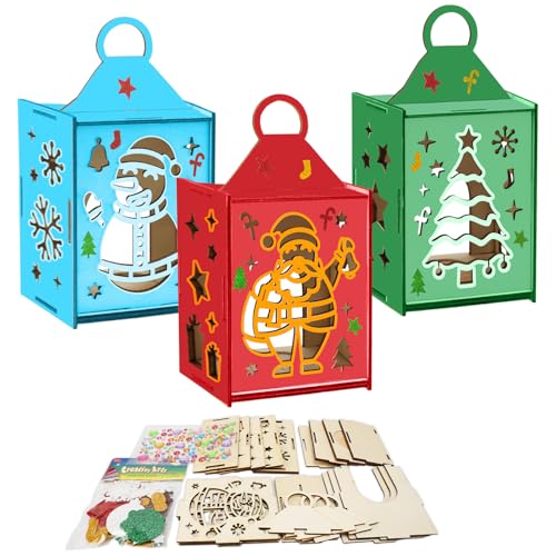 DKINY 3PCS Weihnachten Laternen Bastelset aus Holz DIY Weihnachtsmann...