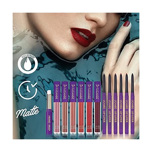 UCANBE-13pcs-Ladys-Night-Lipstick-Makeup-Set-6-Velvety-Matte-Liquid-Lipsticks-6-Matching-Smooth-Lip-Liner-1-Moisturizing-Lip-Gloss-Primer-Waterproof-Long-Lasting-Lip-Make-Up-Gift-Kit UCANBE 13pcs Lady's Night Lipstick Makeup Set, 6 Velvety Matte Liquid Lipsticks + 6 Matching Smooth Lipliner Pencil + 1 Moisturizing Lip Gloss Primer, Waterproof Long Lasting Lip Make Up Gift Kit